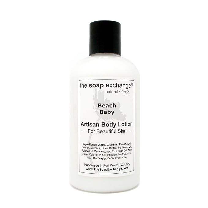 The Soap Exchange Body Lotion - Beach Baby Scent - Hand Crafted 8 fl oz / 240 ml Natural Artisan Skin Care for Hand, Face, & Body, Moisturize, Hydrate, & Protect. Made in the USA.