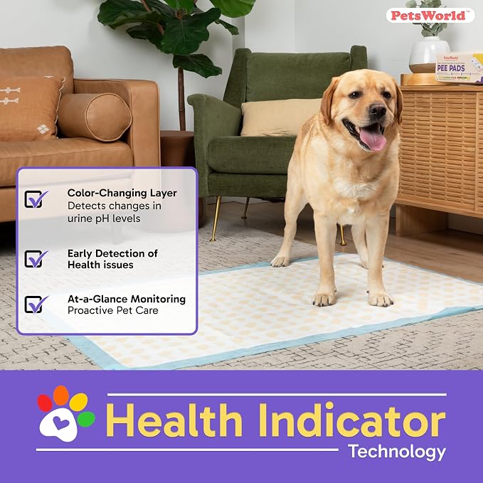 PetsWorld Health Monitoring Dog Pee Pads 37"x54" 50 Count – XXXL Color-Changing Pet Pee Pads for Dogs & Pets, Leak-Proof Super Absorbent Dog Training Pads with Odor Control