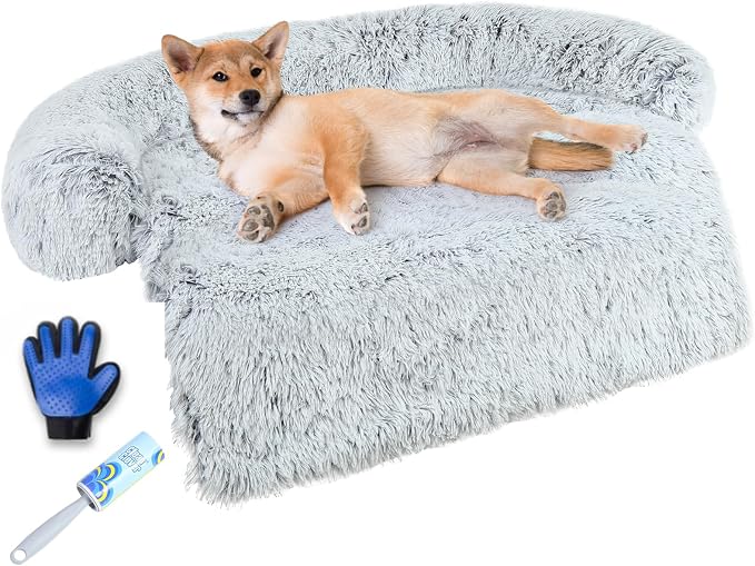 Luxurious Dog Couch Bed Protector for Dog Pet Couch Cover Dog Sofa Beds(XL) | Removable Fluffy Plush Dog Couch Bed Washable, Calming Dog Sofa Beds, Waterproof Couch Protector, Pet Beds Mats for Couch(L)