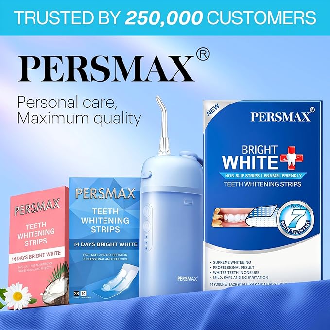 PERSMAX Teeth Whitening Strips – Professional Dentist Approved, Gum-Safe Formula, 28 Non-Slip Strips Kit, 14 Treatment, Pain-Free Express Whitening in 30 Min, Easy to Use for Bright Smile