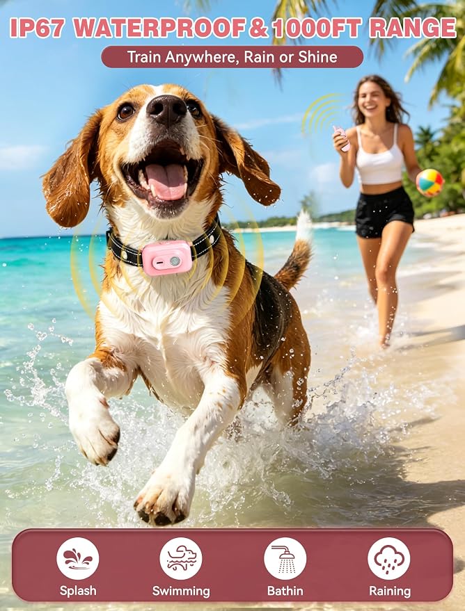Small Dog Shock Collar with Remote - Specially Designed for Small Dogs 5-15 lbs, 5-30 lbs Puppies, Ultra-Light 0.92 Oz Dog Training Collar with Safe Beep Vibration Shock, IP67 Waterproof, Pink