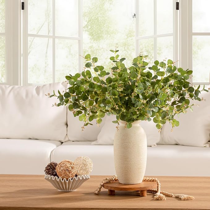 Ceramic Flower Vase, 12.5" Large Rustic Farmhouse Vases Home Decor Tall Pottery Decorative Pampas Vase for Table Living Room Entryway Mantel Bookshelf Bedroom Bathroom Kitchen - W