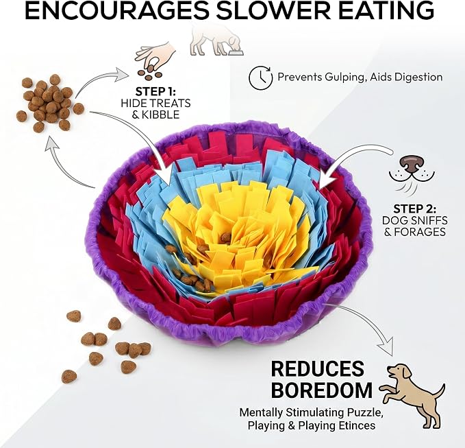 Snuffle Mat for Dogs, Multicolor Dog Enrichment Feeding Mat 19 Inch, Interactive Nose Work Sniff Mat for Dogs Puzzle Toy for Mental Stimulation, Slow Feeding and Anti-Boredom