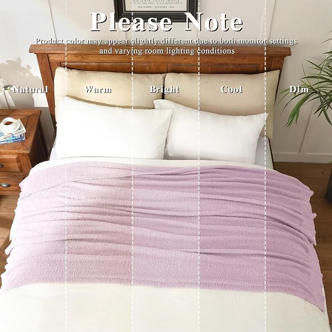 Light Purple Throw Blanket, Soft Fluffy Fuzzy Knit Blanket for Couch Bed Sofa, Cozy Plush Warm Blanket for Bedroom Living Room, Spring Home Decor, 50x60 Inches