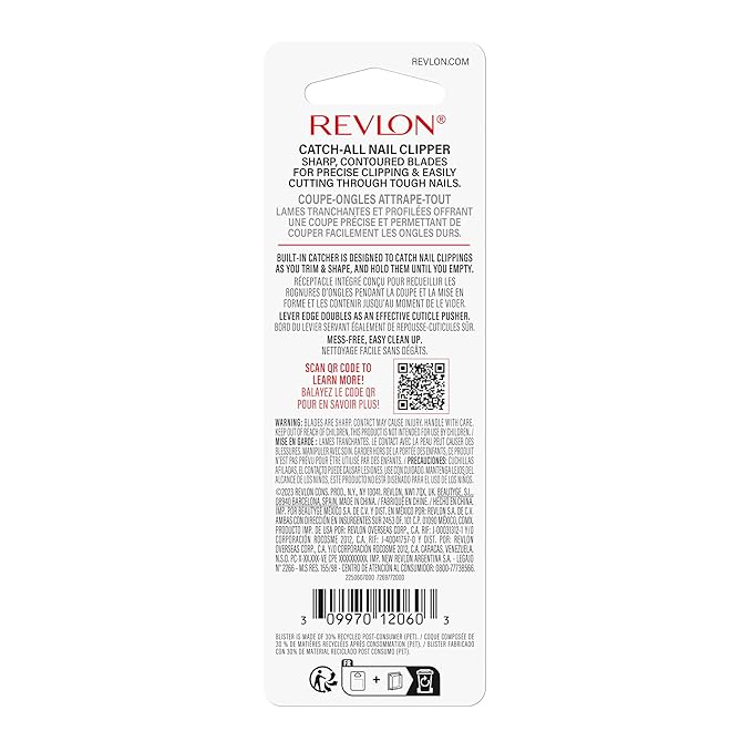 Revlon Catch-All Nail Clipper, Manicure Tool with a Contoured Blade & Built-in Nail Catcher for Mess-Free Grooming, 1 Count