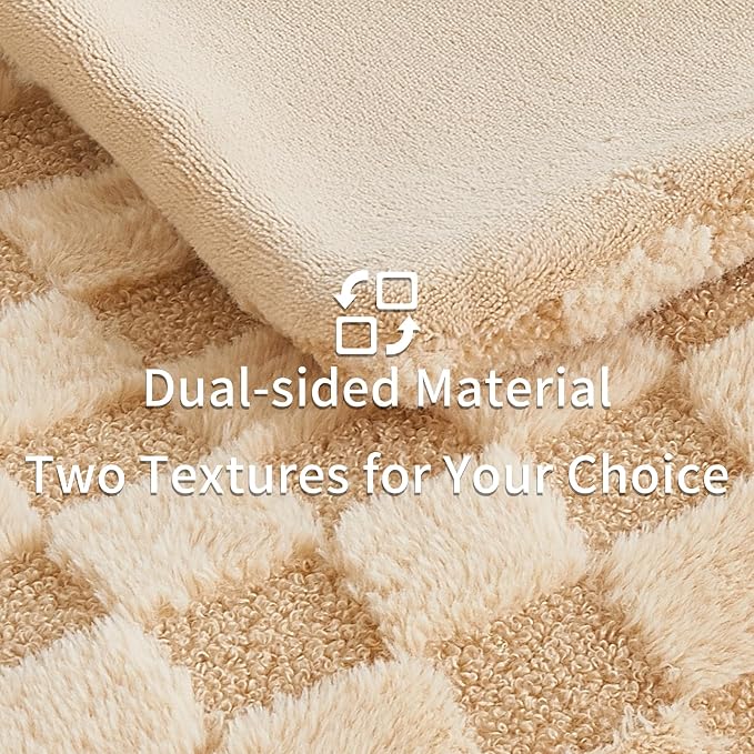 Luxury 3D Checkered Throw Blanket Reversible Thick Warm Blankets for Couch | Soft Velvet Flannel Fuzzy Plush Gift for Women