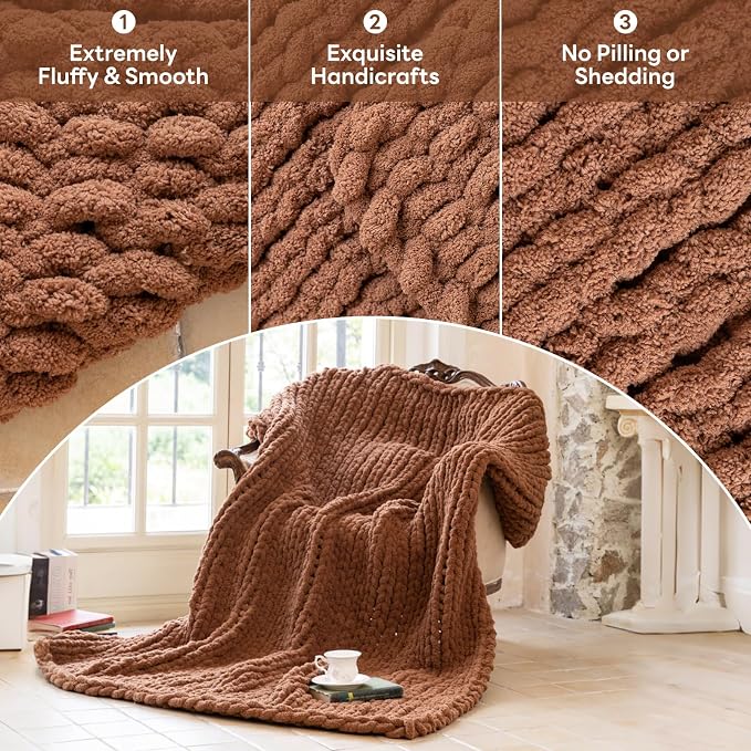 Chunky Knit Blanket - Luxury Soft Cozy 60 * 80 Throw Blanket,100% Woven Blanket Rope Knot Throw Blanket for Couch, Sofa, Home Decor, Gift - Machine Washable (Reddish-Brown, 60 * 80)