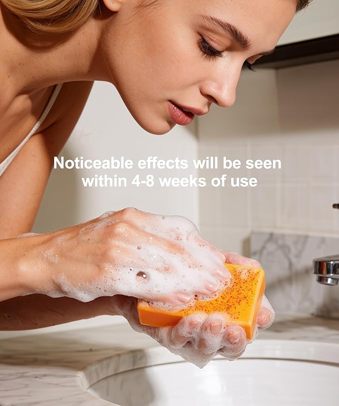 Lemon Turmeric Kojic Acid Soap, 4 Pcs Turmeric Soap Bar Infused with Hyaluronic Acid, Vitamin C,E, Shea Butter for Face & Body Deeply Clean, 3 Foam Nets