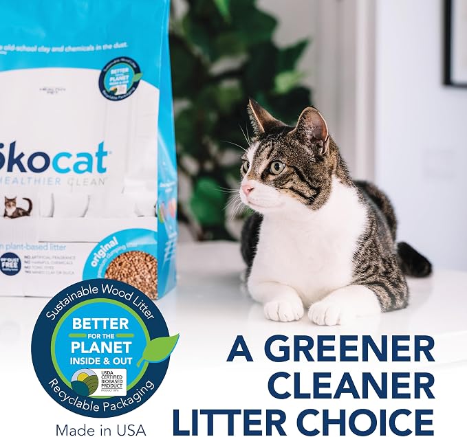 ökocat Original Wood Clumping Cat Litter, Unscented, 12.6 Pounds - Natural Ingredients, Stops Odor, Clumps Solid, 99% Dust Free, Lightweight Litter, Great for All Cats