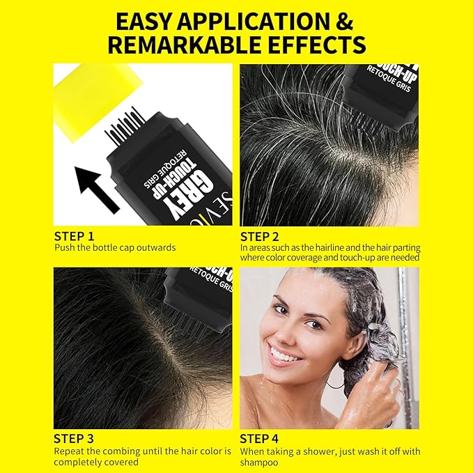 SEVICH Grey Hair Touch-Up Stick & Hairline Powder Combo, Root Concealer for Gray Hair Coverage, Waterproof & Smudge-Proof Formula for Instant Root Touch Up and Sparse Hairline Filler (Dark brown)