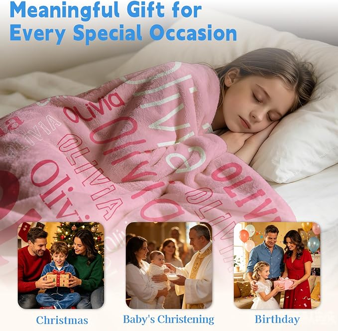 Custom Blanket with Name, Personalized Name Blankets for Teen Girls Boys Kids Baby, Customized Flannel Throw Blanket Gifts for Christmas Birthday - Printed in USA
