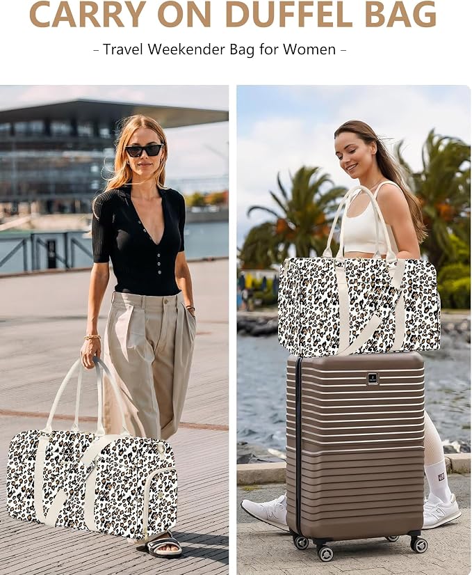 Women Weekender Travel Duffle Bag: Travel Duffel Overnight Bags with Shoe Compartment Large Carry on Tote with Toiletry Bag Weekend Traveling Yoga Gym Hospital Bag for Women with Wet Pocket Leopard