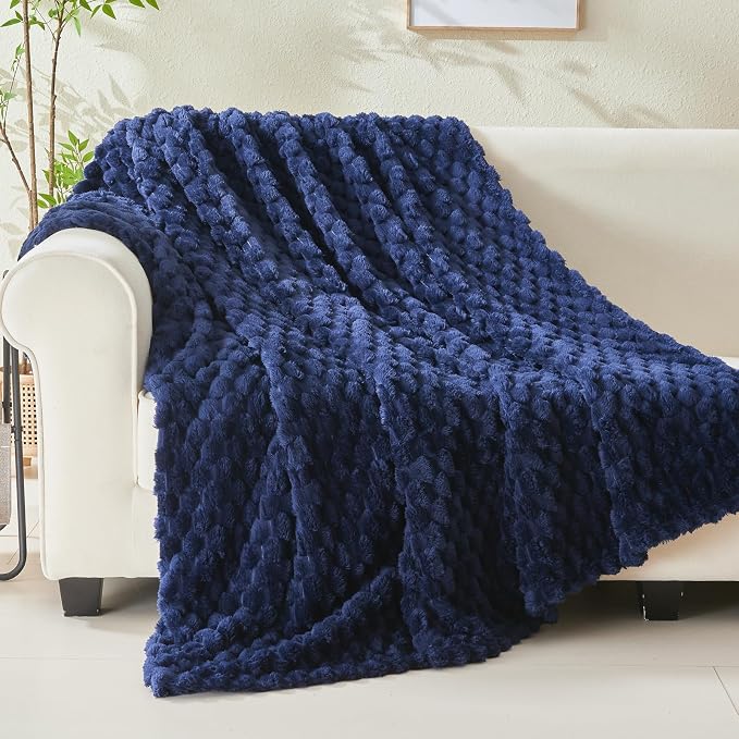NEWCOSPLAY Fleece Clouds Cozy Queen Blanket for Couch, Dark Navy, 90"x90" | Premium Silky Flannel Blanket, Soft Lightweight Fluffy Throw Blanket for Bed Sofa Decor, Gift for All Season Use
