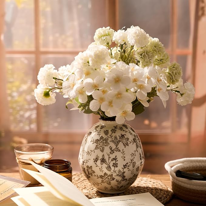 5.83 Inch Vintage Brown Chinoiserie Floral Vase, Antique Rustic Ceramic Vase for Home Decor, Living Room, Bookshelf, Office, Entryway, Garden, Tuscan Decor, Chinoiserie Decor