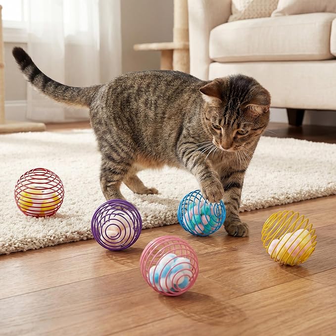 Jecery 5 Pcs Cat Toys Spring,Plush Ball,Multicolor