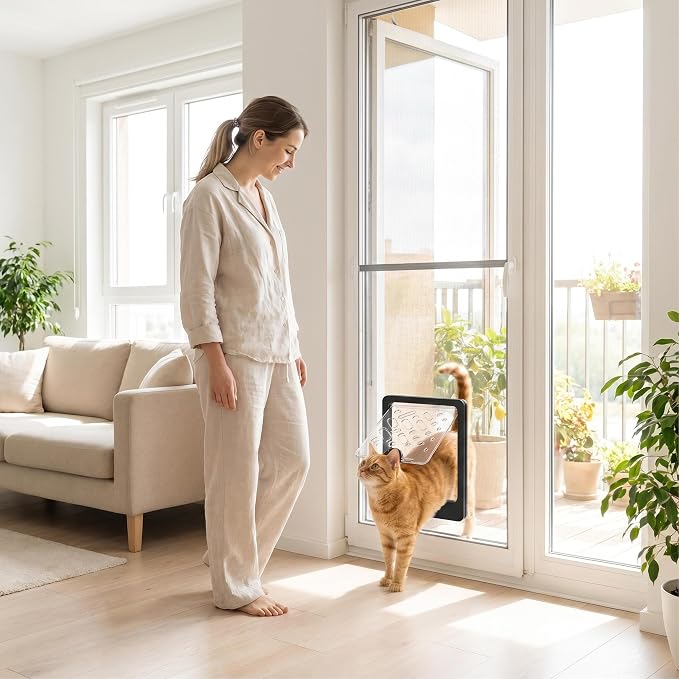 Cat Door for Interior Doors | Built-in Window Pet Door Flap