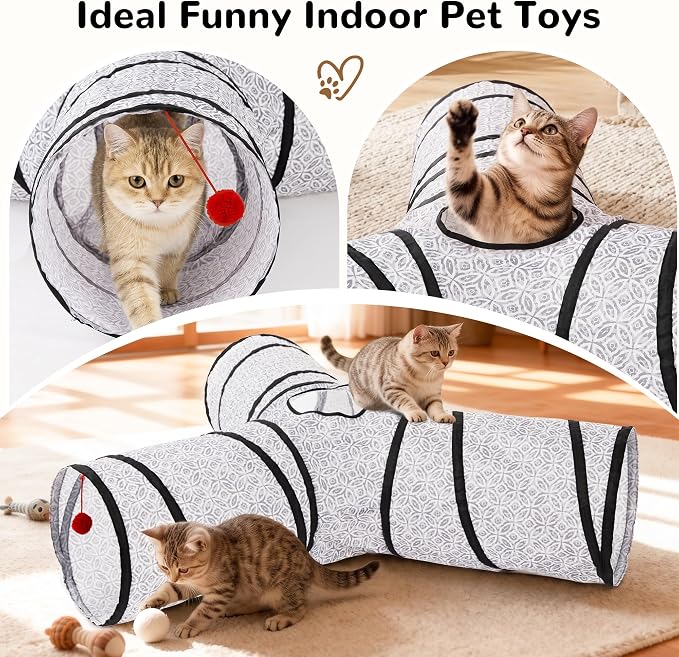 Tempcore Cat Tunnel, 3-Way Collapsible Toy, Large Size Grey Coin