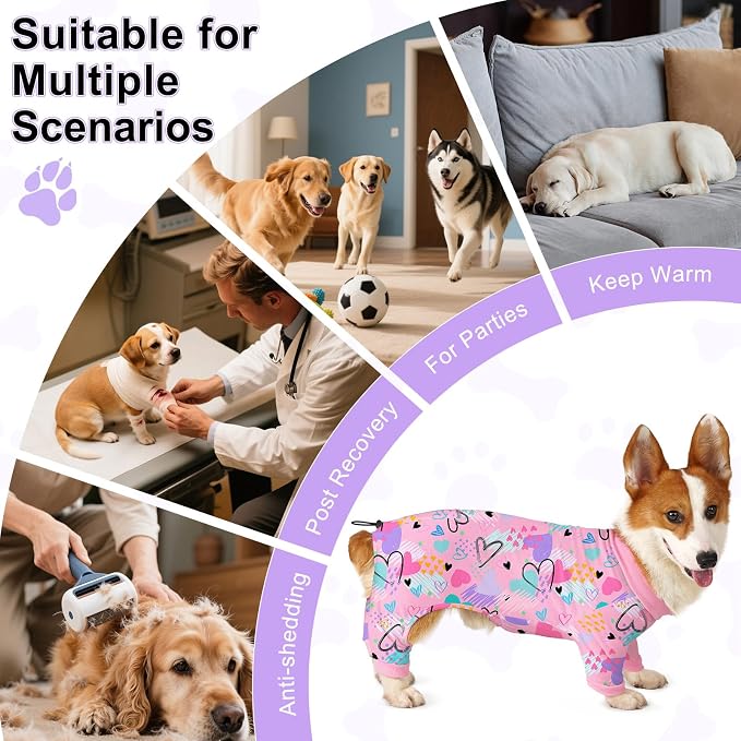 Bienbee Dog Pajamas, 4 Pack Adjustable Onesies for Small to Large Dogs XL | Dog Shedding Suit with Soft Fabric, Breathable & Stretchy, and Adjustable Back Length for Sleeping Lounging and Daily Use