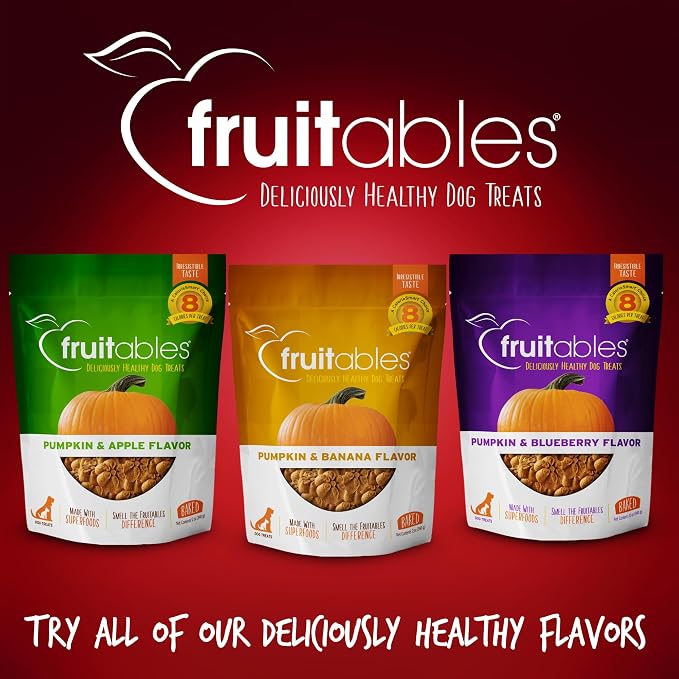 Fruitables Baked Dog Treats, Healthy Pumpkin Treat for Dogs, Low Calorie & Delicious, Free of Wheat, Corn and Soy, Made in the USA, Apple and Crispy Bacon Flavor, 12oz (Pack of 2)