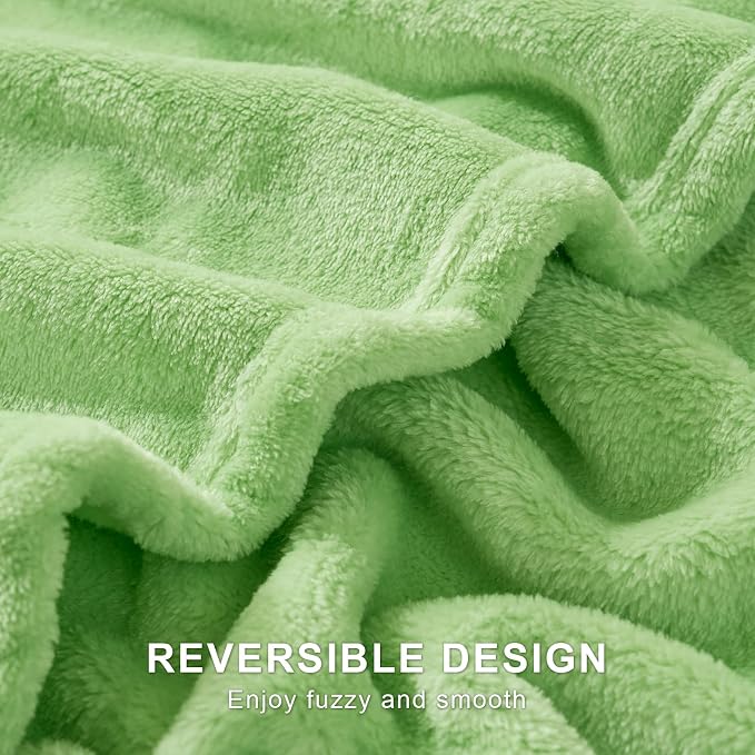 Hansleep Throw XL Grass Green Fleece Blanket, Soft Flannel Bed Blanket | Fuzzy Cozy Blanket 50x70 Inches, Multi-use for Bed, Sofa, Couch, Travel, Camping, All Season Warm Lightweight Cover