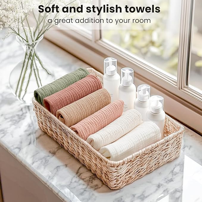 Konssy 6 Pack Face Cloths, Soft Wash Cloth for Washing Face, Cotton Face Towels for Sensitive Skin Women Facial Makeup Remover Reusable Absorbent Washcloths (11 x 11 Inch)