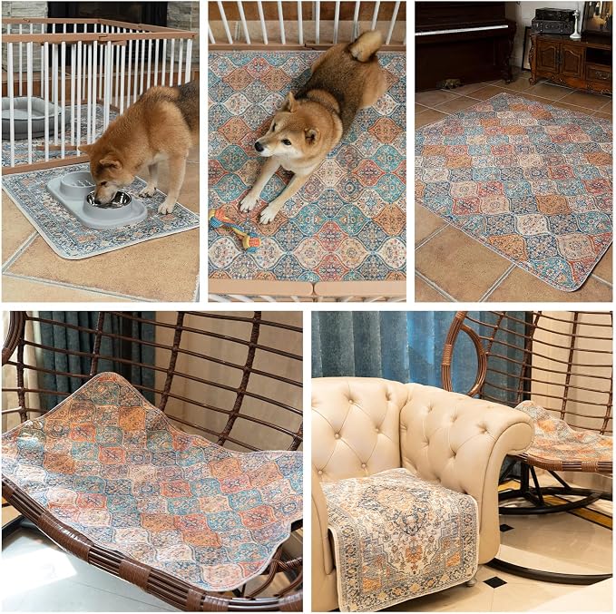 nunubaby 4PACK Washable Pee Pads for Dogs, Stylish, Non-Slip and Leak-Proof Pee Pads. Reusable Potty Pads for Dogs for Crates and Floors.(Brown/Geo,18" x24" )