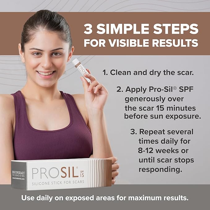 ProSil Silicone Scar Gel Stick with SPF 15 – Patented Scar Treatment in a Mess-Free, Compact Glide-On Stick - Made from Premium-Grade Silicone - Gentle on All Skin Types, Including Kids - 17g
