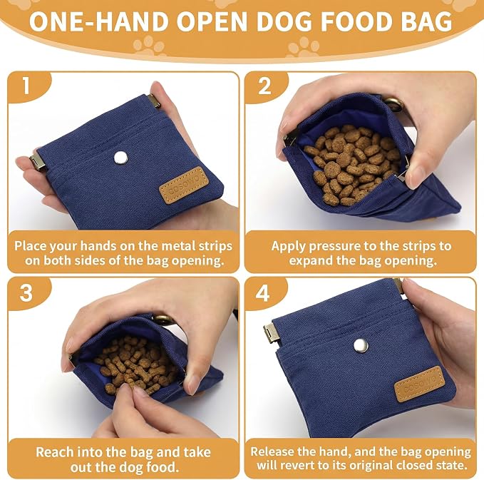 Dog Treat Pouch for Pet Training, Carabiner & Magnetic Buckle, Navy