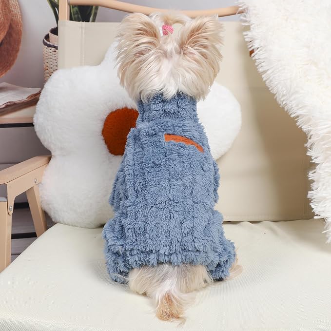 Yikeyo Dogs Sweater,Dog Sweaters Pajamas for Small Dogs,Fleece Warm Puppy Onesie,Chihuahua Yorkie Clothes,Pet Outfit Apparel,Blue,M,Chest 18.1IN