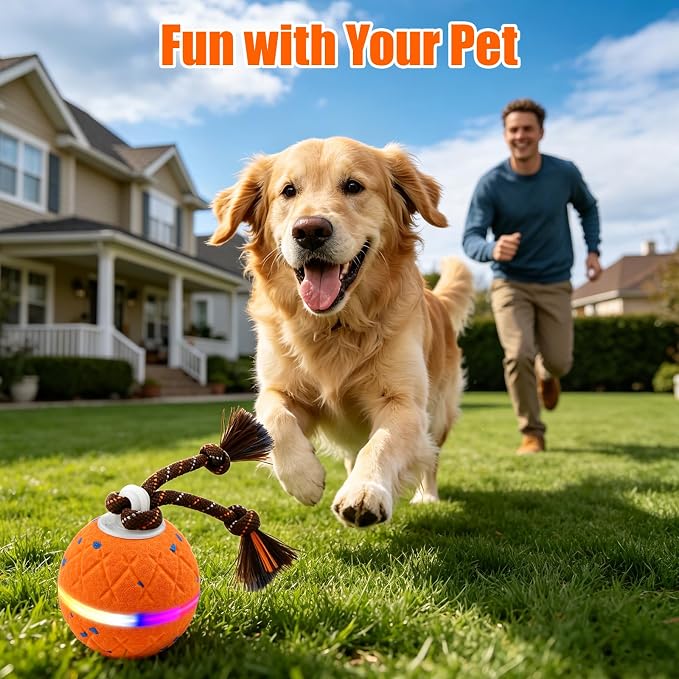 Smart Interactive Dog Toy Ball, Automatic Moving Dog Balls Smart Herding Ball for Dogs with Birdsong E-TPU Material, IPX7 Waterproof (Orange)