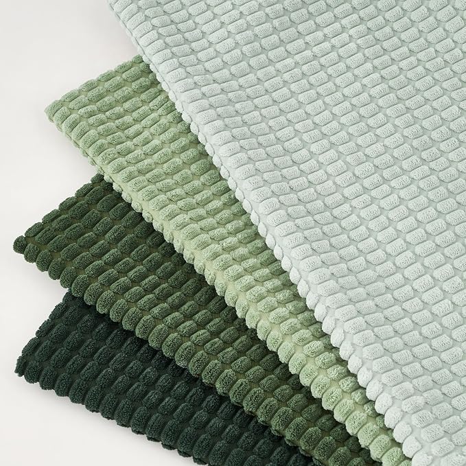 Topfinel Boho SageGreen Throw Pillow Covers for Couch Living Room,Summer Green Cushion Covers Room Decorative Fluffy Corduroy,Nordic Cushion Cover 18x18 Inch Set of 4 (Green/LightGreen/OliveGreen)