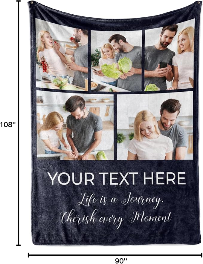 Personalized Photo & Text Blanket, Custom Picture Fleece Throw (6-Pic) | Printed in USA, ships next day, add 1-9 photos & custom text, fleece or sherpa, family keepsake gift, cozy home decor