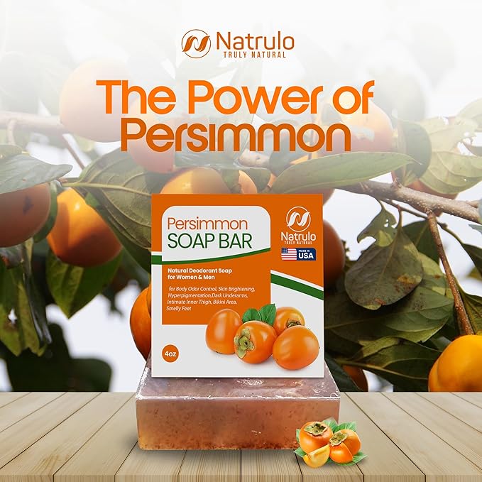 Natrulo Persimmon Soap Bar for Body Odor Control – Purifying Deodorizing Body Wash with Japanese Persimmon & Green Tea Extract for Eliminating Body Odor – Deodorant Soap for Skin Cleansing