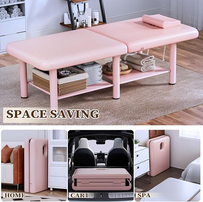 Olela Wide Foldable Massage Table - Professional Massage Table with Adjuatable Backrest & Large Storage Space, Treatment Tables with Metal Frame and Pu Leather for Spa, Beauty, Rehabilitation