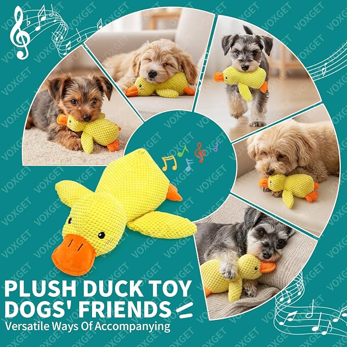 Duck Dog Toy, Plush Calming Companion with Quack, Crinkle & Squeak