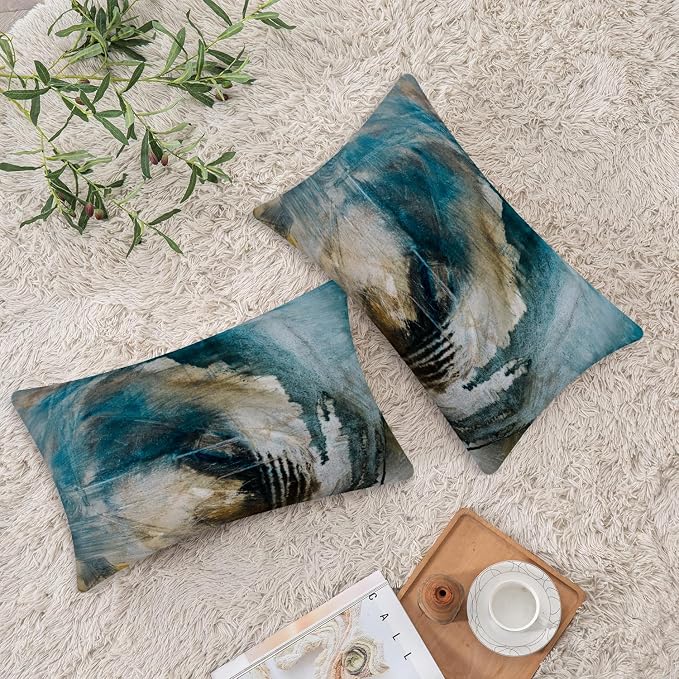 Throw Pillow Covers for Couch, 20x12 Inch, 2 Pack, Black Teal | Decorative Throw Pillow Covers Cushion Covers for Couch Bedroom Sofa Living Room