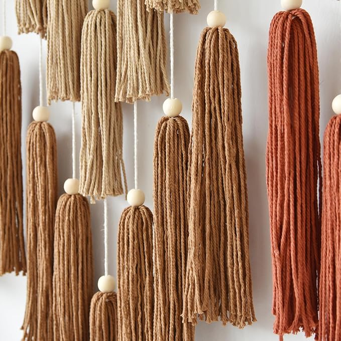 Macrame Wall Hanging Yarn Boho Handmade Wave Tassel Home Decor 47"W*39"L | For Bedroom Living Room Wall Art, Nursery Decor, Home Office Decoration, Farmhouse Style, Dorm Room Decor, Handmade Gift