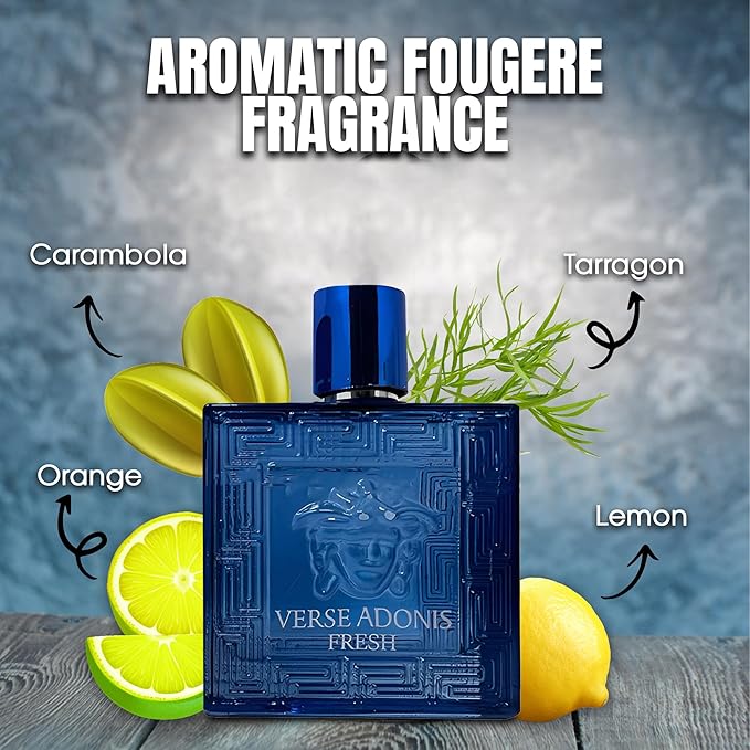 AFLUXE 2PCS Mens Perfume Cologne Long Last Strong EDP Natural Spray Gift Set, with Cocoa, Dried Fruits, Woody Fragrance for Daliy Use, 3.4 Fl Oz / 100 mL Each (Verse Adonis Fresh & Vanilla Tobacco)