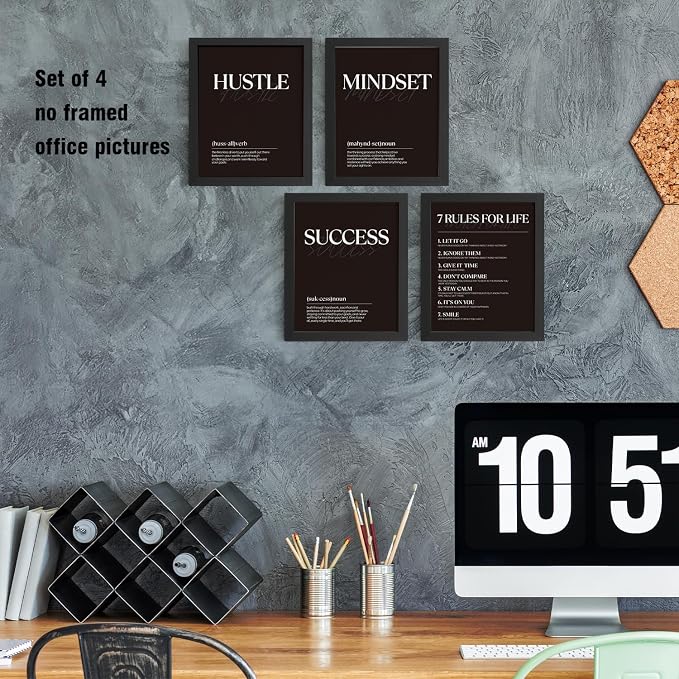 DSHFG Black Motivational Office Pictures Wall Decor Prints Set of 4, Black Motivational Wall Art Decor Tredny Posters Prints for Office Home Room Decor, 8x10 Unframed