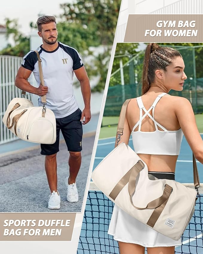 Travel Duffle Bag,Weekender Overnight Bags for Women with Shoes Compartment,Tote Gym Bag Personal Item Carry On Bag for Travel Business Trips Sport Hospital Dance Beige Brown