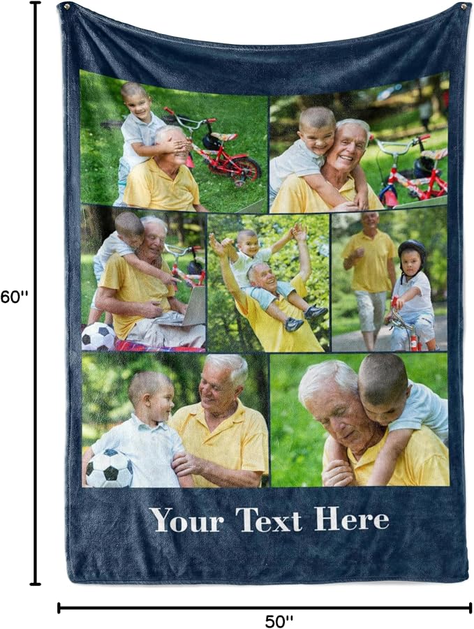 Personalized Photo & Text Blanket, Custom Picture Fleece Throw (7-Pic) | Printed in USA, ships next day, add 1-9 photos & custom text, fleece or sherpa, family keepsake gift, cozy home decor