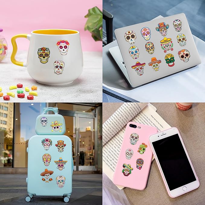 Skull Temporary Tattoos Fiesta Sugar Skull Party Decorations Favors Supplies Mexican Themed Cute Stickers 10 Sheets 100 PCS Gifts for Baby Girls Boys Class School Carnival