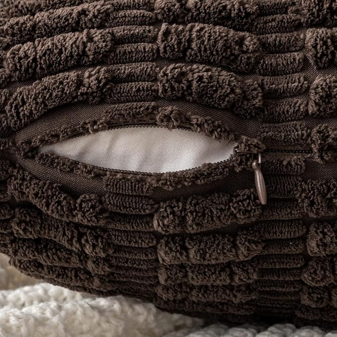 MIULEE Euro Sham Corduroy Decorative Throw Pillow Covers 24x24 Dark Brown | Pack of 2 Soft Boho Striped Pillow Covers Modern Farmhouse Fall Home Decor For Sofa Living Room Couch Bed