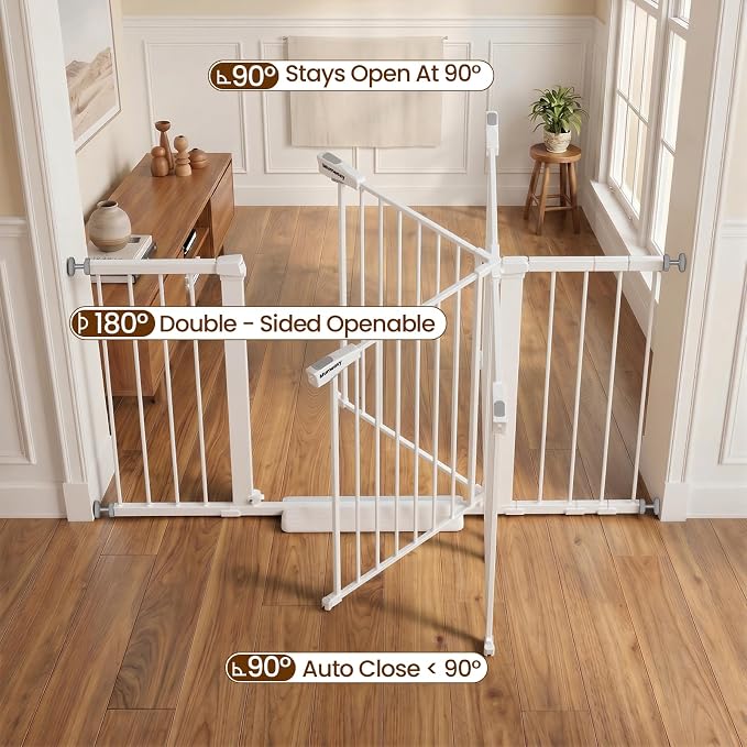 Mumeasy 36" Extra Tall Baby Gate for Stairs, 29.7-54.2" Wide Dog Gate for Doorways, Walk Thru Pet Safety Gate for Indoor, Pressure Mounted with Auto Close, Easy Install No Drill for Toddlers, White