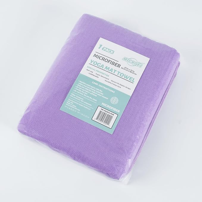 MICROFI Microfiber Hot Yoga Towel Mat, 24 x 72 inches, with Non-Slip Silicone Grip, Secure Fit Elastic Straps (Purple)