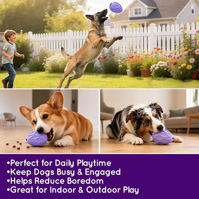 Interactive Treat Dispensing Dog Toy, Natural Rubber Chew Toy for Aggressive Chewers, Stuffable Treat Toy for Large & Medium Dogs, Mental Stimulation for Dogs, Boredom Relief, Purple