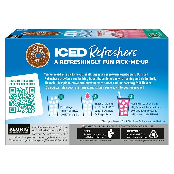 The Original Donut Shop Iced Refreshers, Strawberry Açaí Flavor, Keurig Single Serve K-Cup Pods, 60 Count (6 Packs of 10)