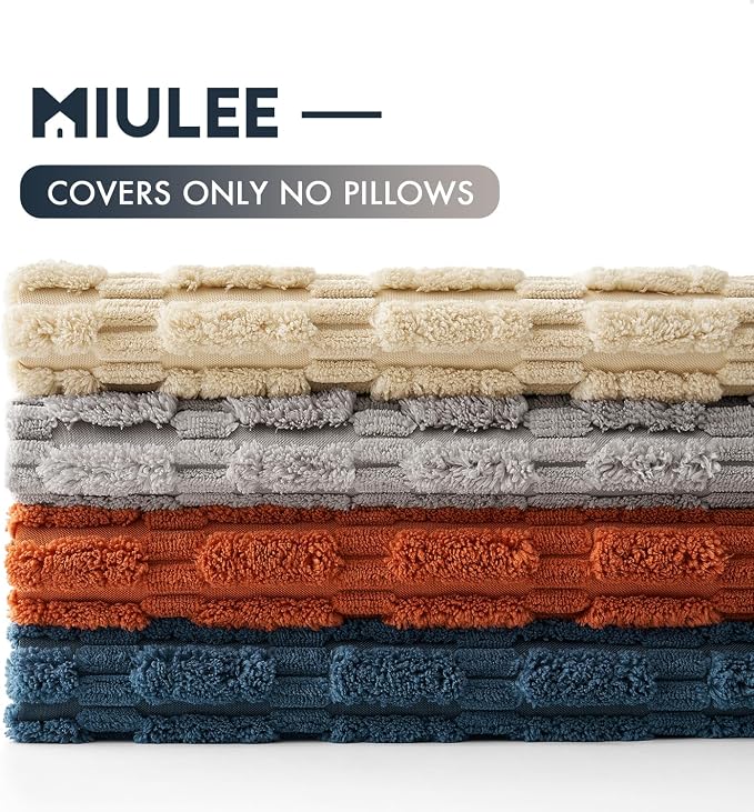 MIULEE Pack of 4 Corduroy Throw Pillow Covers 18x18 Inch Blue and Orange | Boho Farmhouse Modern Retro Soft Striped Pillow Covers,Home Decor for Sofa Living Room,Couch,Bed