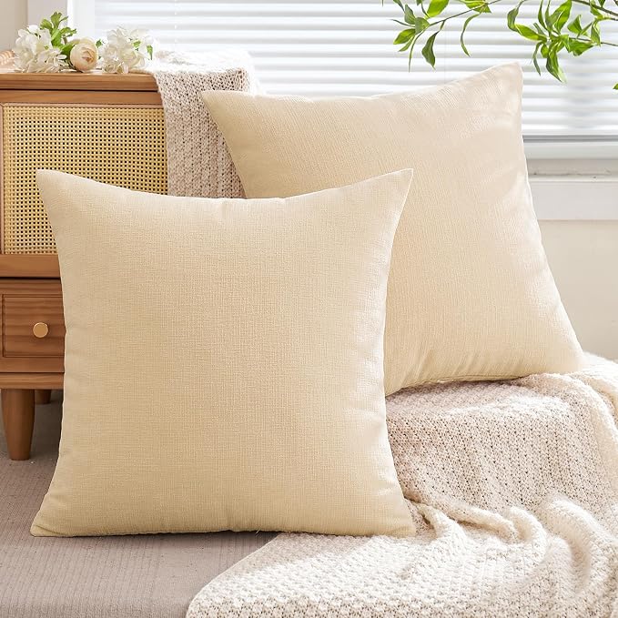 MIULEE Beige Chenille Couch Throw Pillow Covers, 20x20 | Set of 2, Soft Neutral Modern Farmhouse Home Decor, Decorative Pillowcases for Sofa Living Room Bed