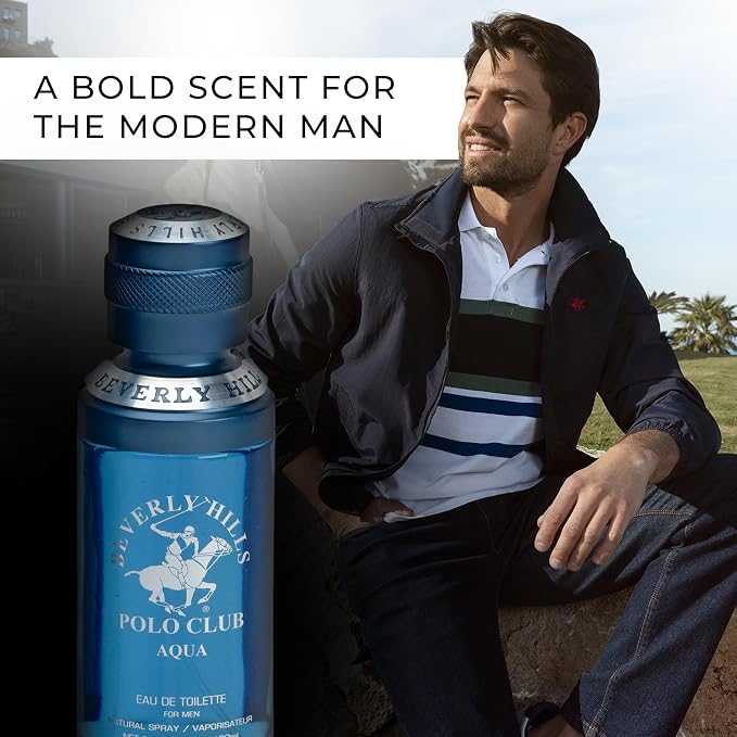 Beverly Hills Polo Club AQUA - Cologne for Men with Italian Bergamot, Green Lemon, Rosemary & Patchouli Notes - Fresh & Aquatic Fragrance Scent - Eau De Toilette Spray 3.40fl.oz / 100ml